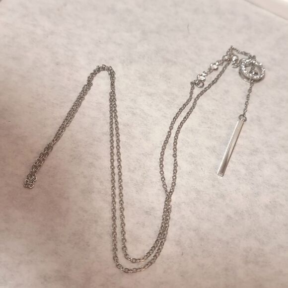 SILVER RHINESTONE CIRCLE THREADER BAR SWEATER NECKLACE w detail - Picture 6 of 8